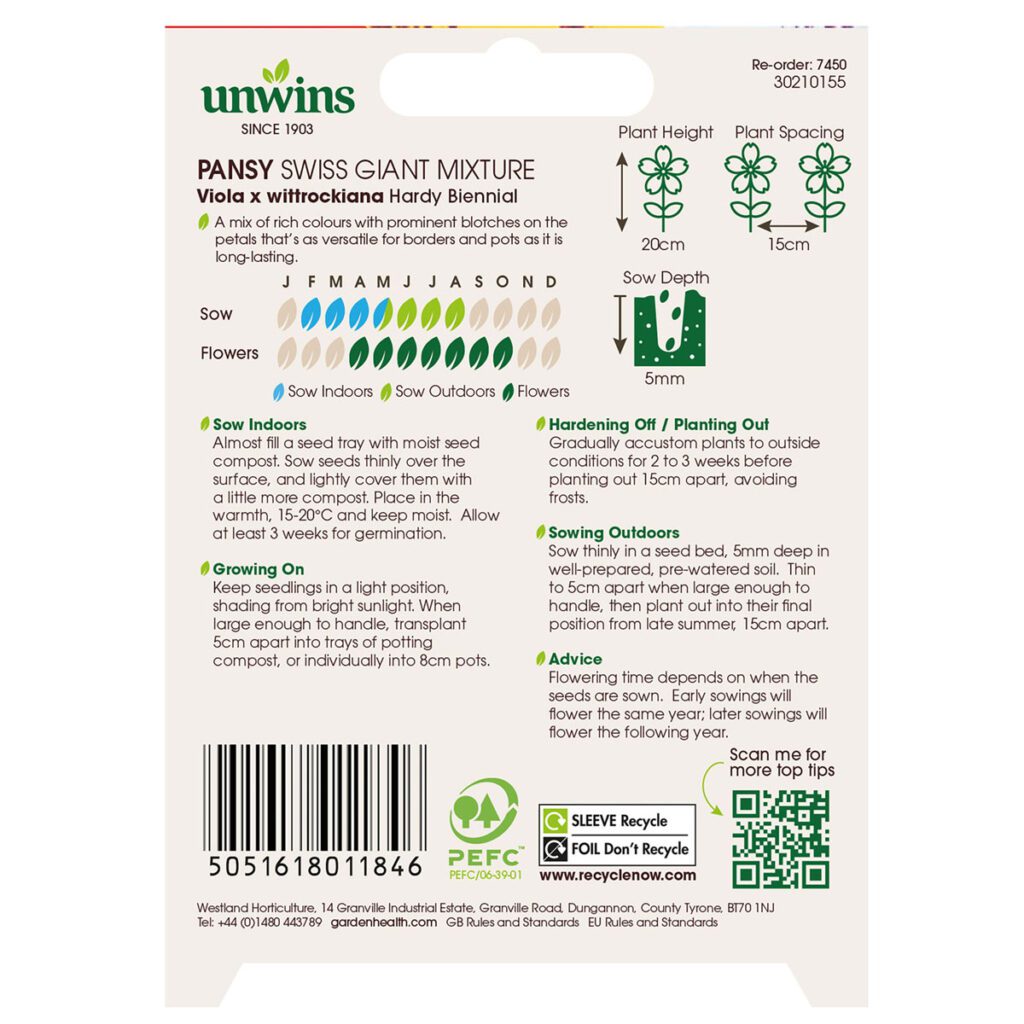 Unwins Pansy Swiss Giant Mixture Seeds 5051618011846 2